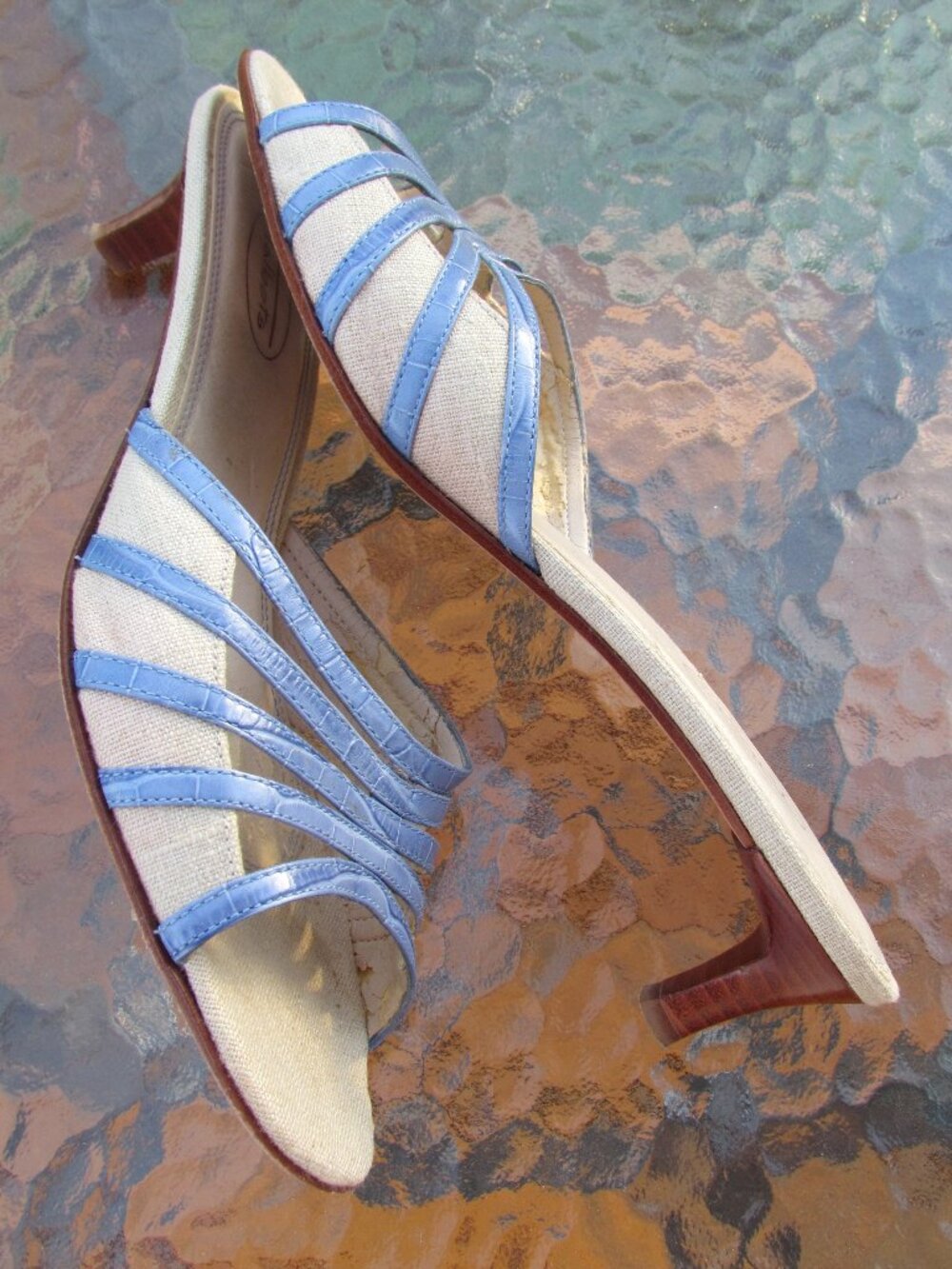 BLUE SHOES, 8.5, TALBOTS SLIDES, 2" HEELS, GENUINE LEATHER VERO CUOIO VINTAGE